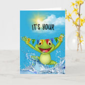 Carte Anniversaire Grenouille en saut dans l'eau (Fleur jaune)