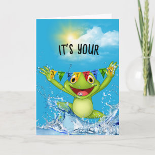 Carte Anniversaire Grenouille en saut dans l'eau