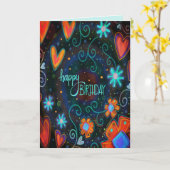 Carte Anniversaire Happy Red Heats Moderne Abstrait (Fleur jaune)