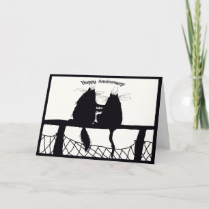 Carte anniversaire heureux, couple de chat