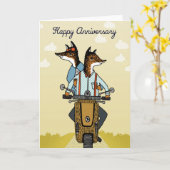 Carte Anniversaire heureux - renards dans l'amour - (Fleur jaune)