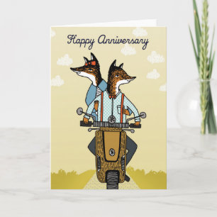 Carte Anniversaire heureux - renards dans l'amour -