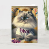 Carte Anniversaire Himalayan Diva Chat sur une chaise (Devant)