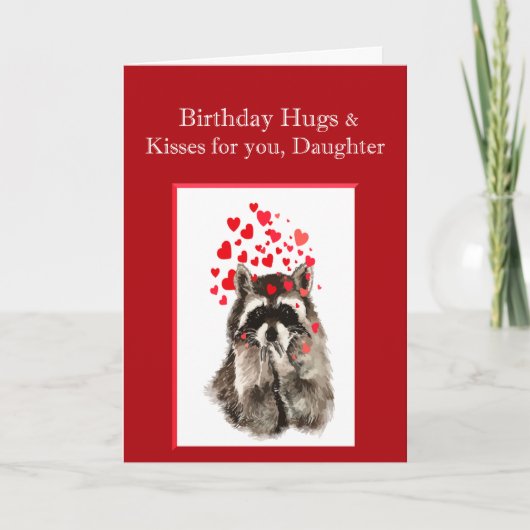 Carte Anniversaire Hugs & Bisses Fille Cute Raccoon Anim (Devant)