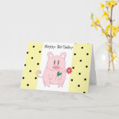 Carte Anniversaire humoristique du cochon (Fleur jaune)