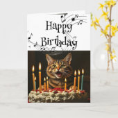 Carte Anniversaire Humour mignon Chat chantant pour vous (Fleur jaune)