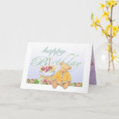Carte Anniversaire illustré de petit gâteau de nounours (Fleur jaune)