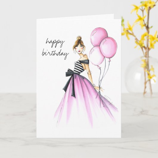 Carte Anniversaire illustré par mode "fabuleuse (Fleur jaune)