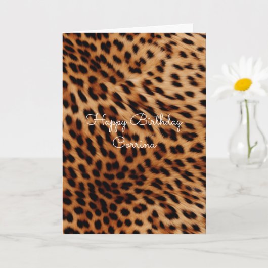 Carte Anniversaire Imprimé Léopard Brun Noir Chic (Petite plante)