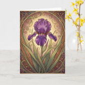 Carte Anniversaire Iris Violet Art Nouveau (Fleur jaune)