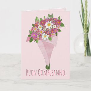 Carte Anniversaire Italien Bouquet rose de fleurs