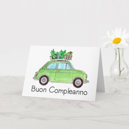 Carte Anniversaire italien Retro Fiat 500 (Petite plante)