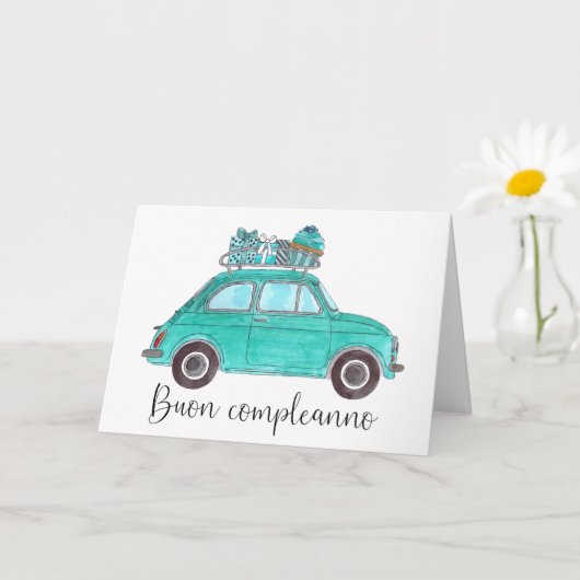 Carte Anniversaire italien Retro Fiat 500 (Petite plante)