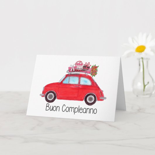 Carte Anniversaire italien Retro Fiat 500 (Petite plante)