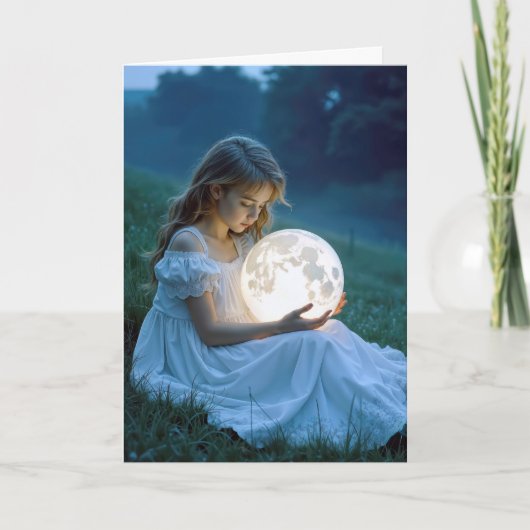 Carte Anniversaire Jeune Fille Tenant La Lune (Devant)