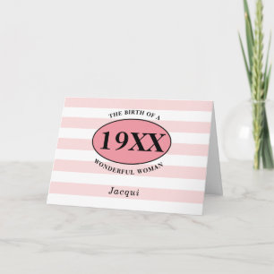 Carte Anniversaire Joli rose Fille rayé Feminine Chic
