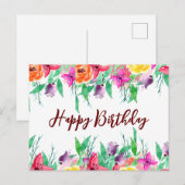 Carte Anniversaire Jolie Design Floral Bourgogne (Devant / Derrière)