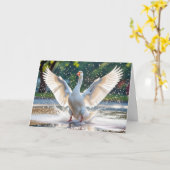 Carte Anniversaire Joyeuse Oie Blanche Dans L'Eau Splash (Fleur jaune)