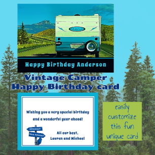 Carte Anniversaire Joyeux Tournée en Camping-Car Ancien