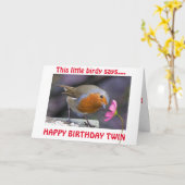CARTE ANNIVERSAIRE JUMEAU SOUHAITE DE CE PETIT OISEAU (Fleur jaune)