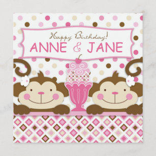 Carte Anniversaire jumel de parfait de singes et de