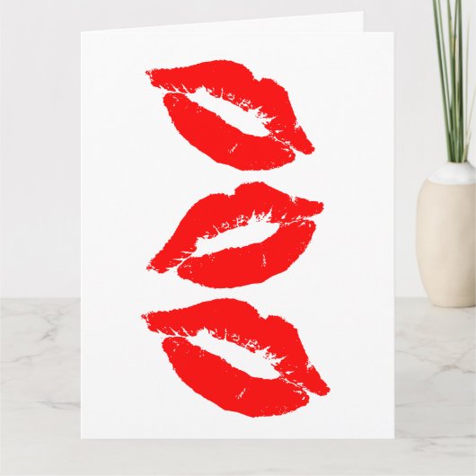 CARTE ANNIVERSAIRE KISSES RED LIPS GREETING CARD (Devant)