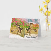 Carte Anniversaire Kitties jouant au tennis (Fleur jaune)