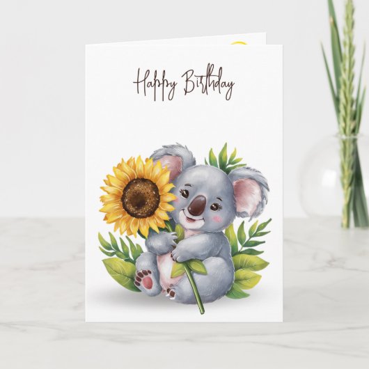 Carte Anniversaire Koloa Bear tenant un tournesol (Devant)