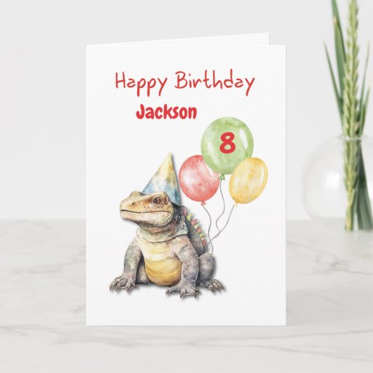 Carte Anniversaire Komodo Dragon Lizard Party Casquette  (Devant)