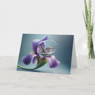 Carte Anniversaire Le Colibri S'Éclabouille Dans Un Iris
