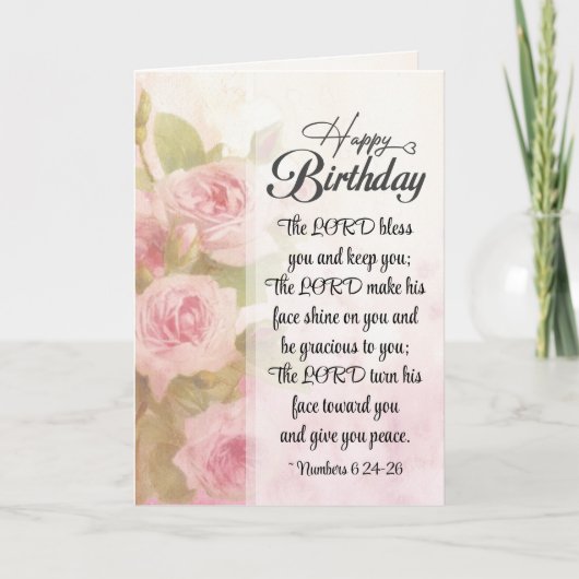 Carte Anniversaire Le Seigneur Vous Bénit Rose Floral (Devant)