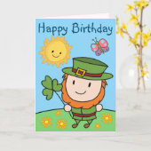 Carte Anniversaire Leprechaun (Fleur jaune)