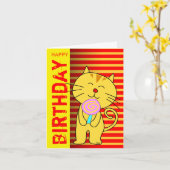 Carte Anniversaire Lollipop Chat (Fleur jaune)