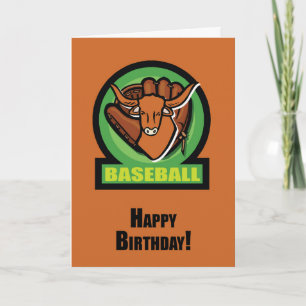Carte Anniversaire Longhorn Baseball orange et noir