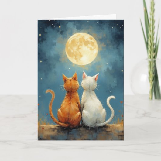 Carte Anniversaire Love Cats Under the Moon in Painterly (Devant)