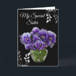 Carte Anniversaire - Ma carte Soeur Spéciale<br><div class="desc">Carte d'anniversaire avec une jolie photo avec des volets violets. Taille 5" x 7" Customisez cette carte ou achetez tel quel. La carte contient un message spécial.</div>
