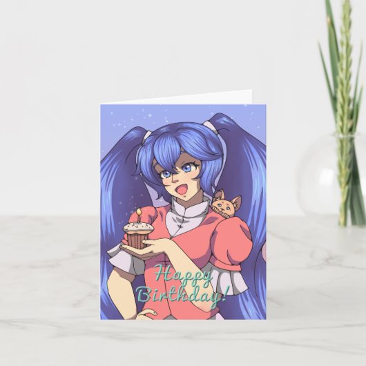 Carte Anniversaire Magique Anime Girl (Devant)