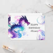 Carte Anniversaire majestueux du dragon coloré (Devant/Arrière en situation)