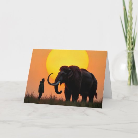 Carte Anniversaire Mammoth laine et homme (Devant)