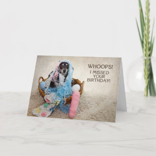 CARTE ANNIVERSAIRE MANQUÉ - HUMOUR - CHIEN TANGÉ EN YARN