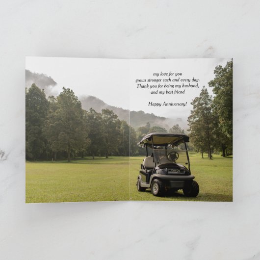 Carte Anniversaire Mari Ami Golf Course Panier Golfer (Intérieur)