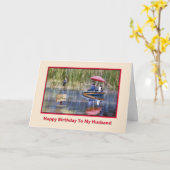 Carte Anniversaire, mari, deux pêcheurs au lac (Fleur jaune)