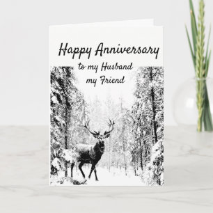 Carte Anniversaire Mari et ami Stag Deer en Forêt