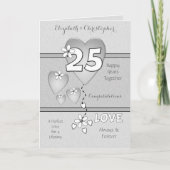 Carte Anniversaire mariage 25e Coeurs et fleurs d'argent (Devant)