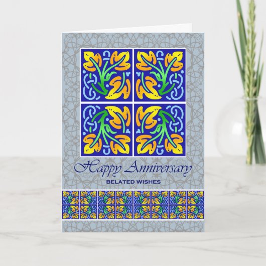 Carte Anniversaire Mariage Belated Souhaite Carreaux (Devant)