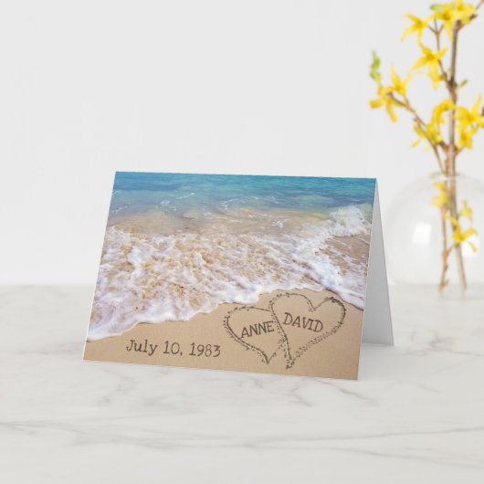 Carte Anniversaire mariage Coeurs de plage (Fleur jaune)