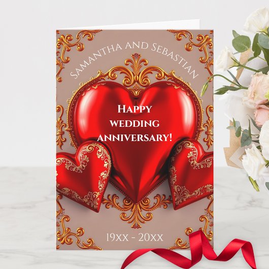 Carte Anniversaire Mariage des Coeurs rouges et des Plum