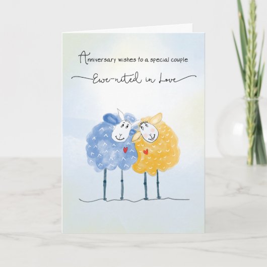 Carte Anniversaire mariage Deux mignons moutons tirés à (Devant)
