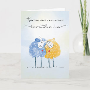 Carte Anniversaire mariage Deux mignons moutons tirés à 