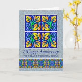 Carte Anniversaire mariage pour deux carreaux ornés (Fleur jaune)
